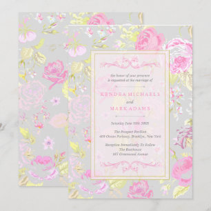 Invitations de mariage chic, rose et gris