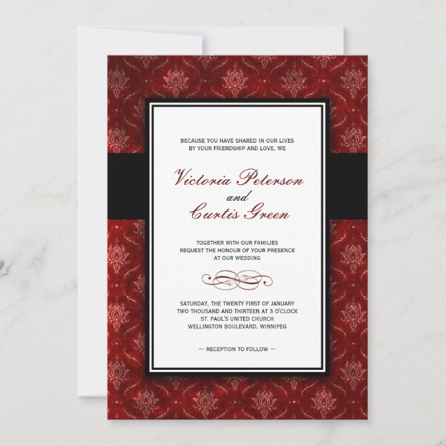 Invitations de mariage classique en velours (Devant)
