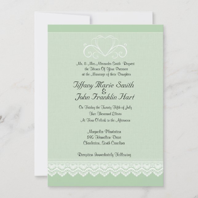 Invitations de mariage coeur et dentelle (Devant)