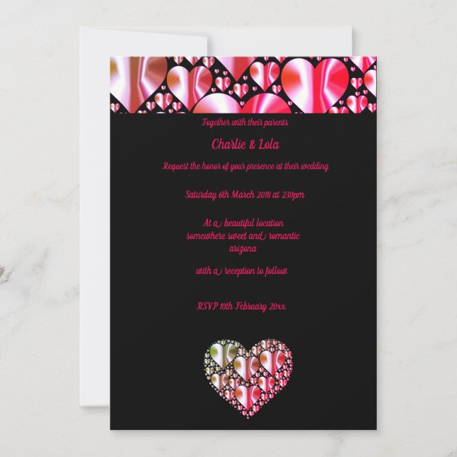 INVITATIONS DE MARIAGE COLORÉES EN COEUR ÉLÉGANT (Devant)