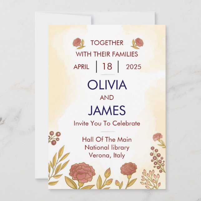 Invitations de mariage colorées et florales (Devant)