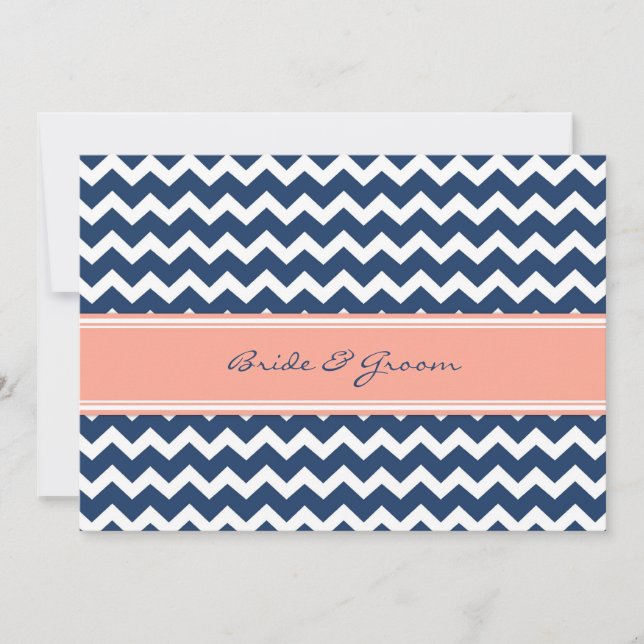 Invitations de mariage Coral Blue Chevron (Devant)