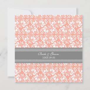 Invitations de mariage Coral Grey Damask