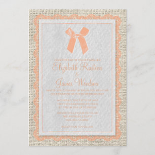 Invitations de mariage Coral Vintage Bow et Linen