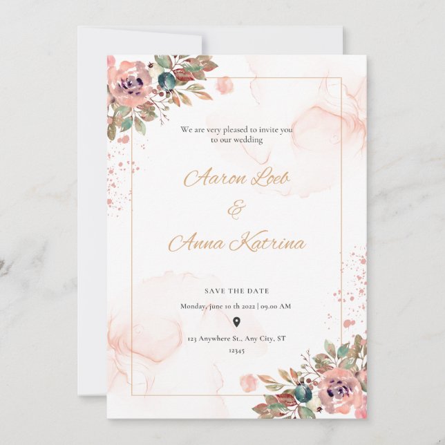 Invitations de mariage couleur Peach (Devant)
