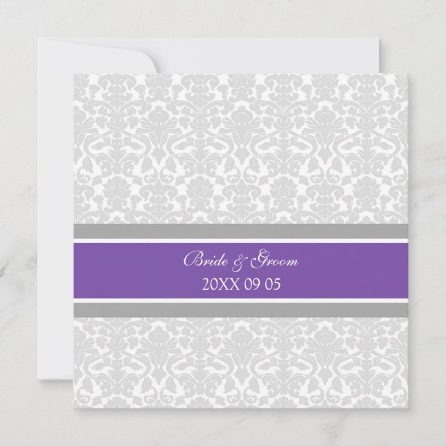 Invitations De Mariage Damas Gris Blanc De Plum (Devant)