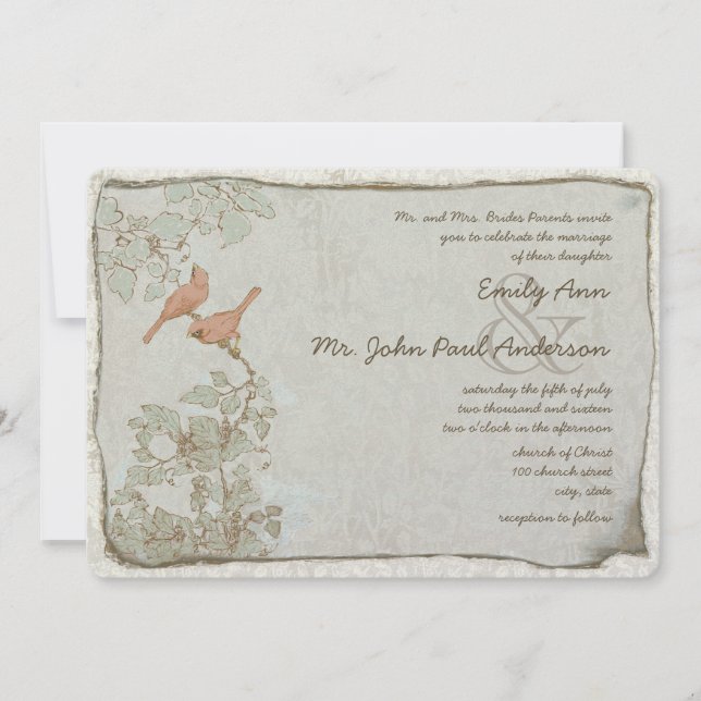 Invitations de Mariage damassé Birds vintages (Devant)