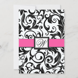 Invitations de Mariage damassé Black and Hot Pink