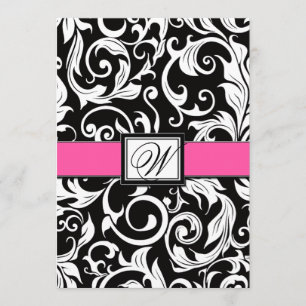 Invitations de Mariage damassé Black and Hot Pink