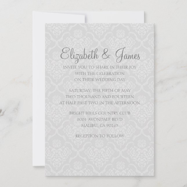 Invitations de Mariage damassé blanc personnalisée (Devant)