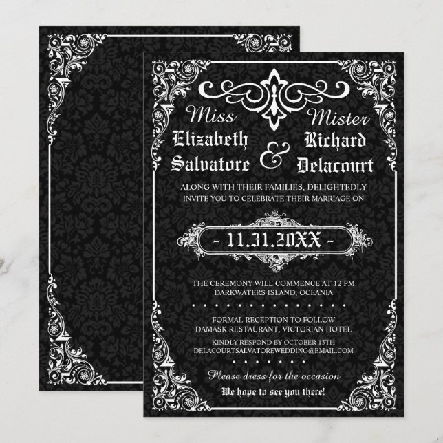 Invitations de Mariage damassé de style victorien  (Devant / Derrière)
