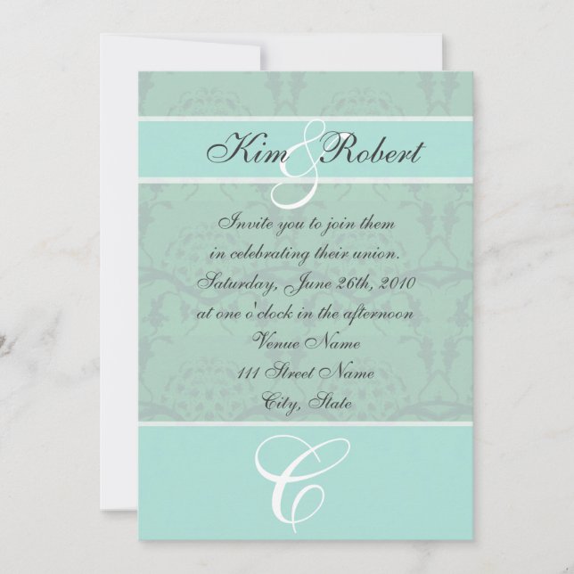 Invitations de mariage damassé de vert de mousse (Devant)