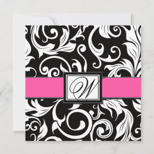 Invitations de Mariage damassé en noir et rose cha