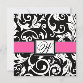 Invitations de Mariage damassé en noir et rose cha