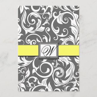 Invitations de Mariage damassé gris blanc et jaune