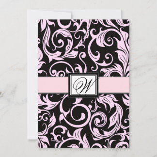 Invitations de Mariage damassé noir et rose pâle