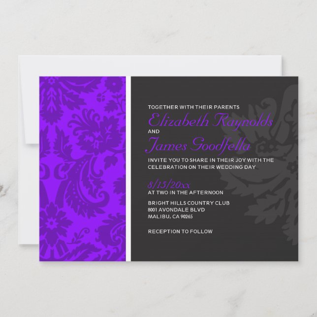 Invitations de Mariage damassé violettes (Devant)