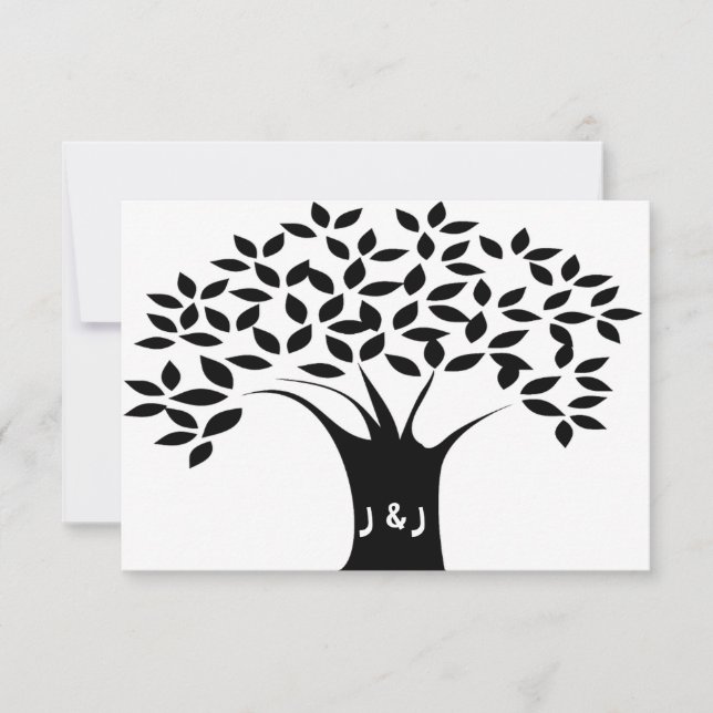 Invitations de mariage d'arbre de B&W (Devant)