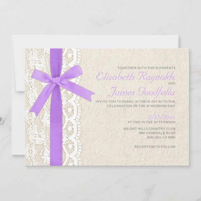 Invitations de mariage d'arc et de dentelle de (Devant)