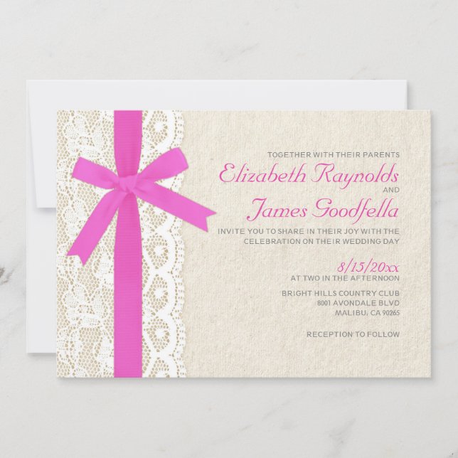 Invitations de mariage d'arc et de dentelle de (Devant)