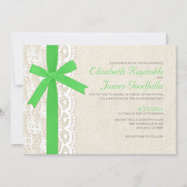 Invitations de mariage d'arc et de dentelle de (Devant)