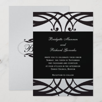 Invitations de mariage d'argent blanc noir Art déc