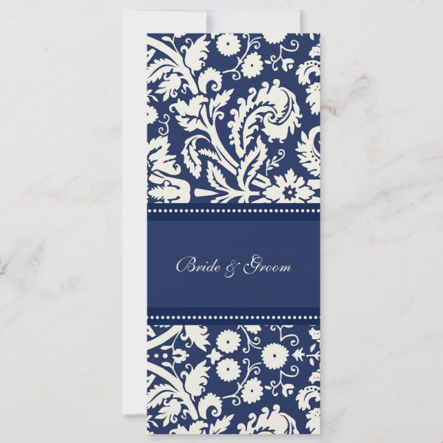 Invitations de mariage Dark Blue Cream Damask (Devant)