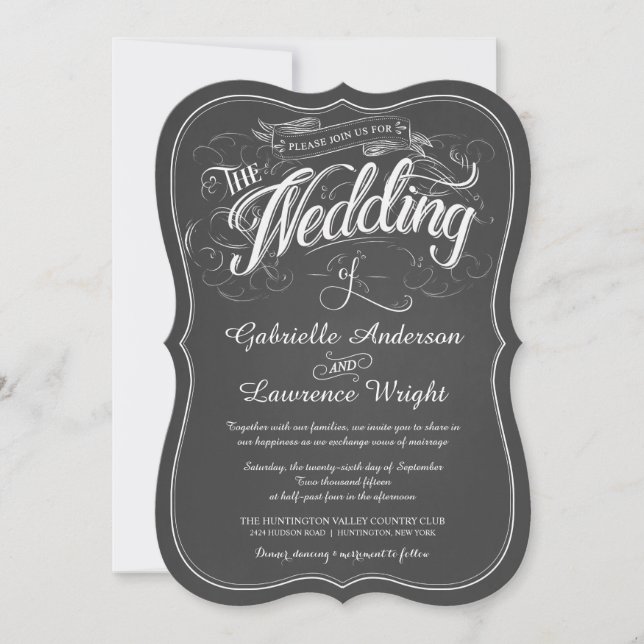 Invitations de mariage d'art de script de tableau  (Devant)