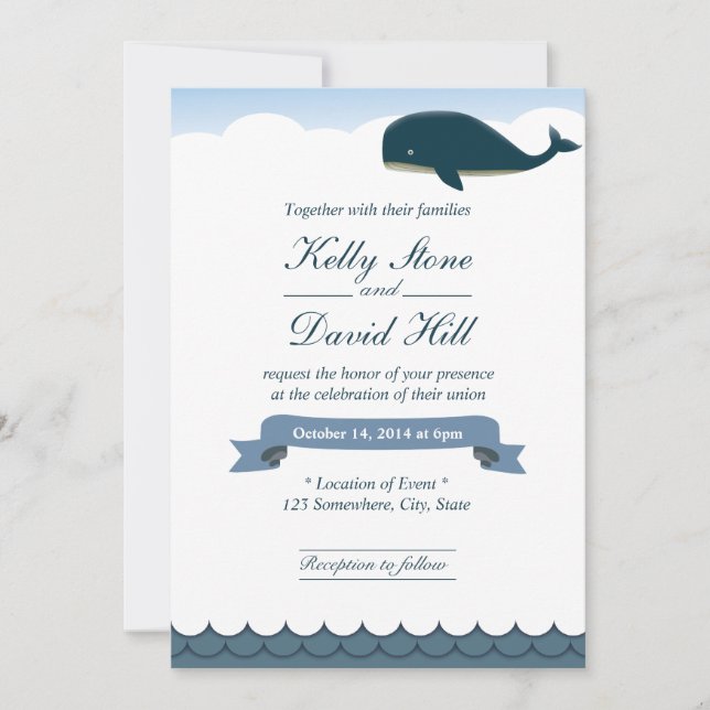 Invitations de mariage de baleines volantes élégan (Devant)