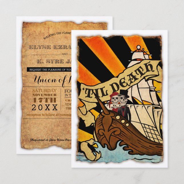 invitations de mariage de bateau pirate (Devant / Derrière)