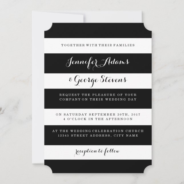 Invitations de mariage de Black and White Stripes (Devant)