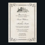Invitations de mariage de château de conte de fées<br><div class="desc">Juste il était une fois au milieu d'une vie ordinaire, amour nous donne un conte de fées. Invitations élégantes de mariage de château de conte de fées avec une frontière fleurie de feuille et un arrière - plan vintage de parchemin. Perfectionnez pour votre mariage de princesse de livre de contes...</div>