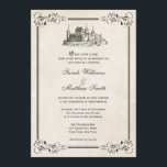 Invitations de mariage de château de conte de fées<br><div class="desc">Juste il était une fois au milieu d'une vie ordinaire, amour nous donne un conte de fées. Invitations élégantes de mariage de château de conte de fées avec une frontière fleurie de feuille et un arrière - plan vintage de parchemin. Perfectionnez pour votre mariage de princesse de livre de contes...</div>