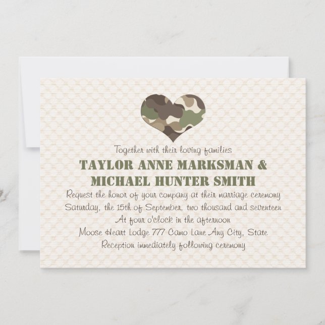 Invitations de mariage de coeur de Camo de (Devant)