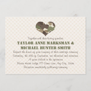 Invitations de mariage de coeur de Camo de