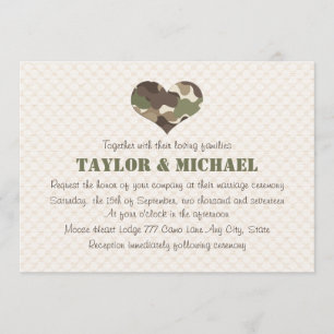 Invitations de mariage de coeur de camouflage