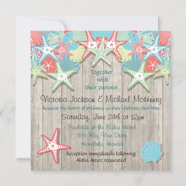 Invitations de mariage de coquillages tropicaux (Devant)