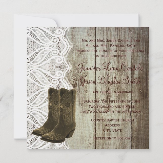 Invitations de mariage de cow-boys à vos bottes (Devant)