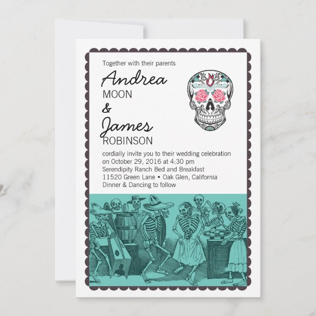 Invitations de mariage de crâne de squelettes de (Devant)