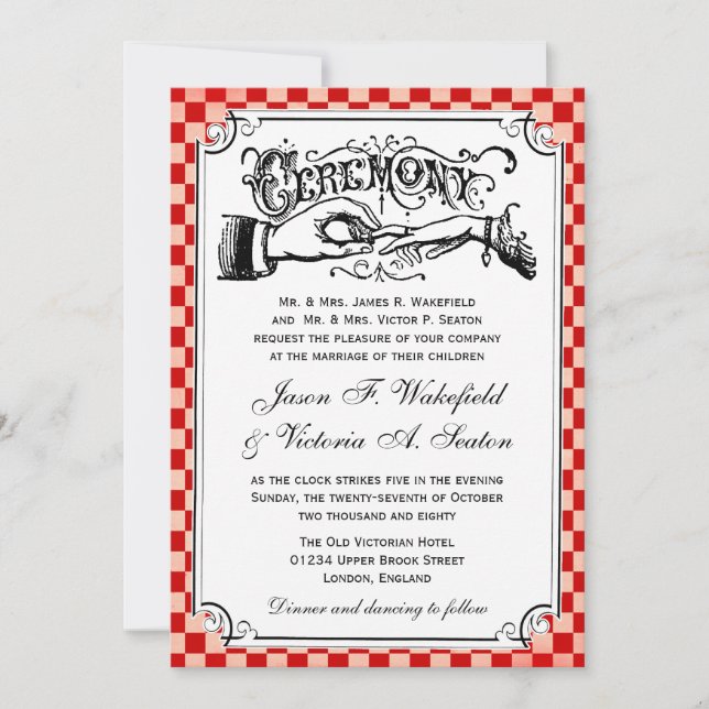 Invitations de mariage de damier de Steampunk (Devant)