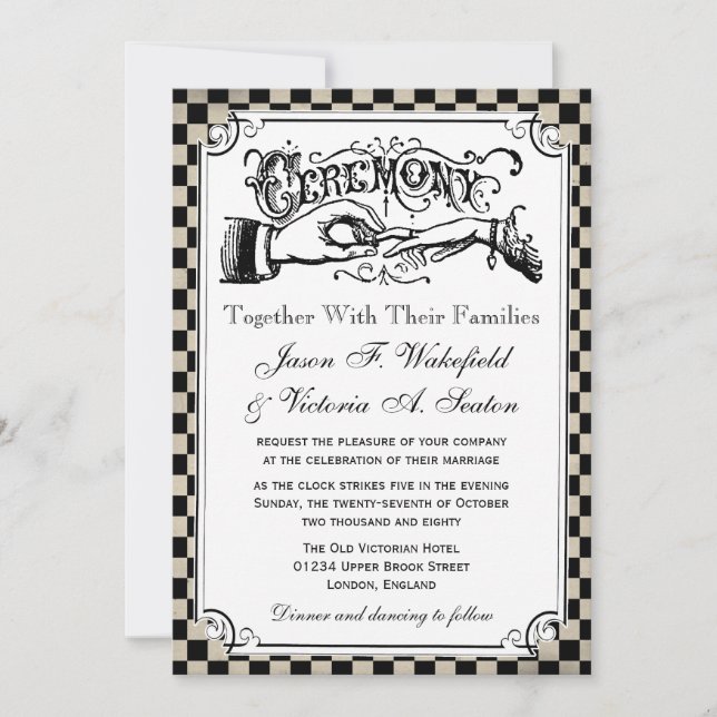 Invitations de mariage de damier de Steampunk (Devant)