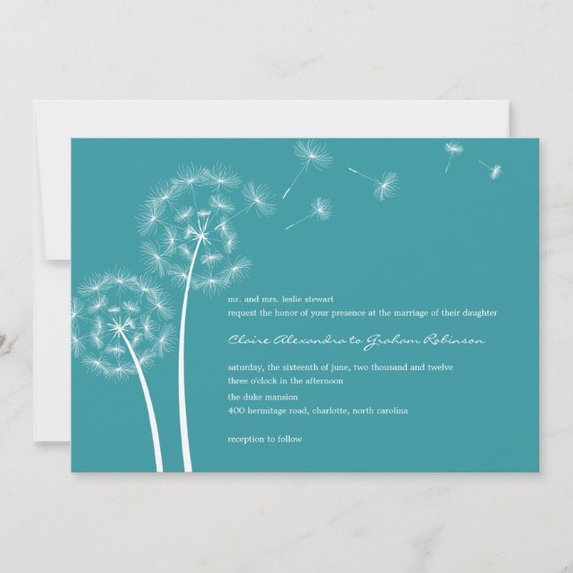 Invitations De Mariage De Dandelion (Turquoise) (Devant)