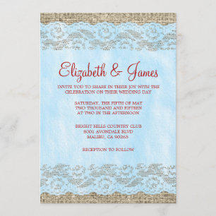 Invitations de mariage de dentelle bleu et rouge r
