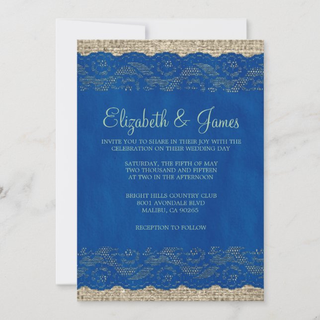 Invitations de mariage de dentelle bleu et vert (Devant)