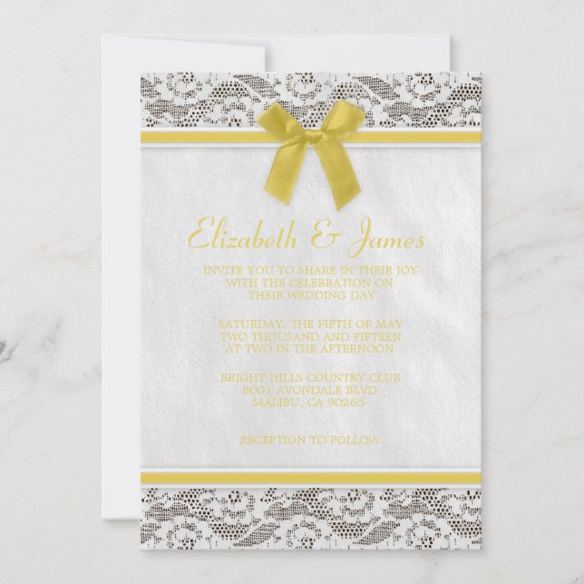 Invitations de mariage de dentelle de pays jaune (Devant)