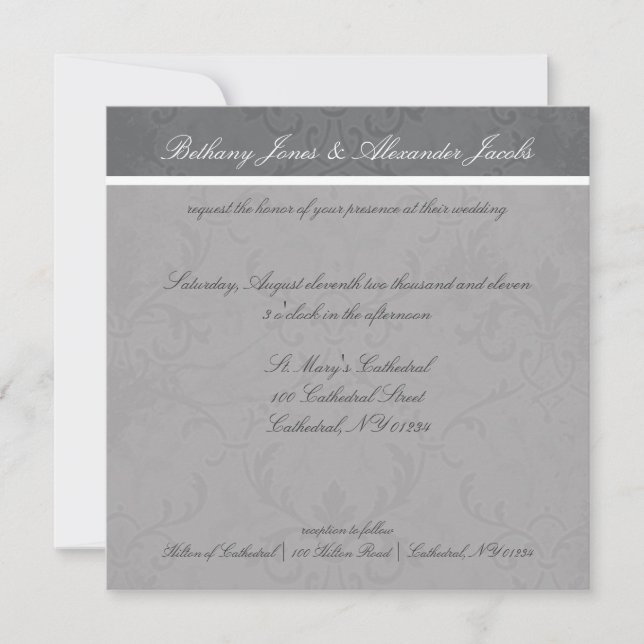 Invitations de mariage de dentelle grise (Devant)