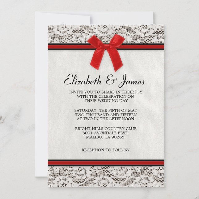 Invitations de mariage de dentelle noire et rouge (Devant)