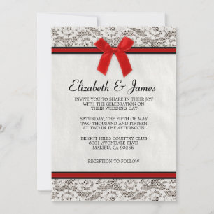 Invitations de mariage de dentelle noire et rouge