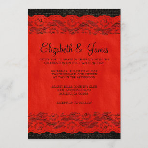 Invitations de mariage de dentelle rouge et noire