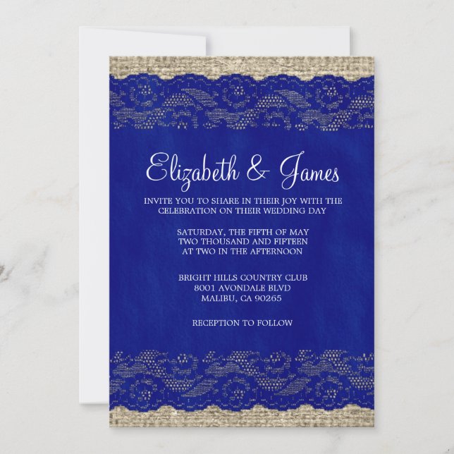 Invitations de mariage de dentelle russe en bleu d (Devant)